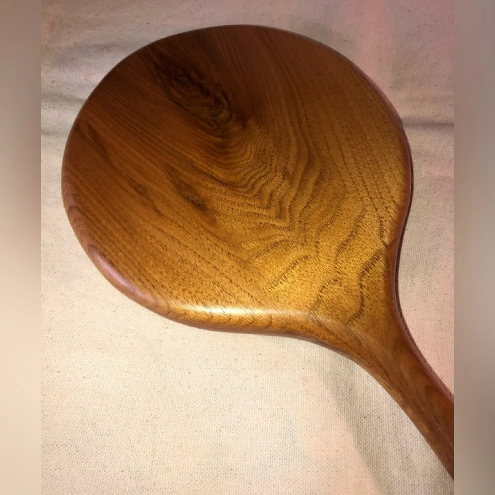 Wooden Round Long Handled Hand Mirror-Handcrafted/vintage 1980s -16.5” long